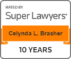 Celynda Brasher's Badge from SuperLawyers - 10 years recognition